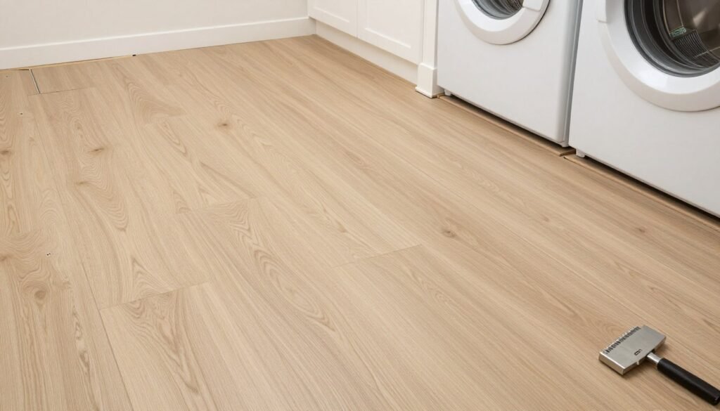 luxury vinyl flooring installation in laundry room