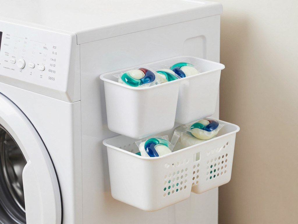 magnetic containers attached to side of white washing machine magnetic containers attached to side of white washing machine