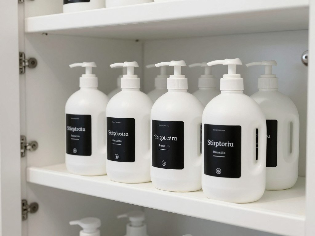 matching white dispenser bottles for detergent on shelf matching white dispenser bottles for detergent on shelf