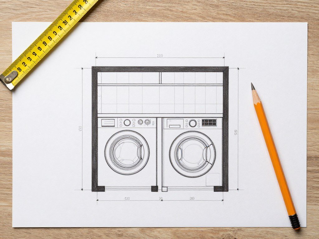 measuring tape and floor plan for small laundry room organization