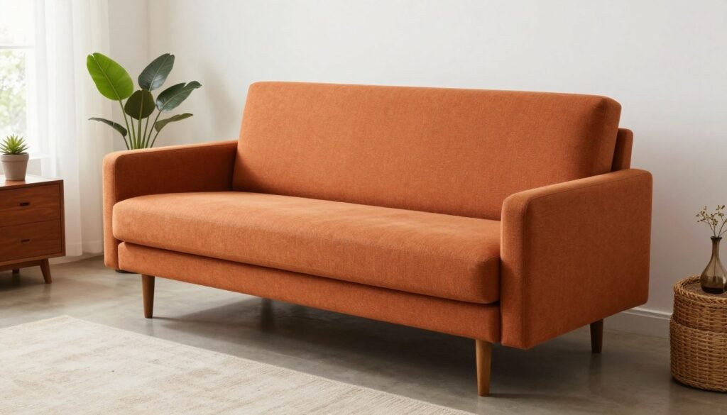 mid-century modern sofa bed in small living room