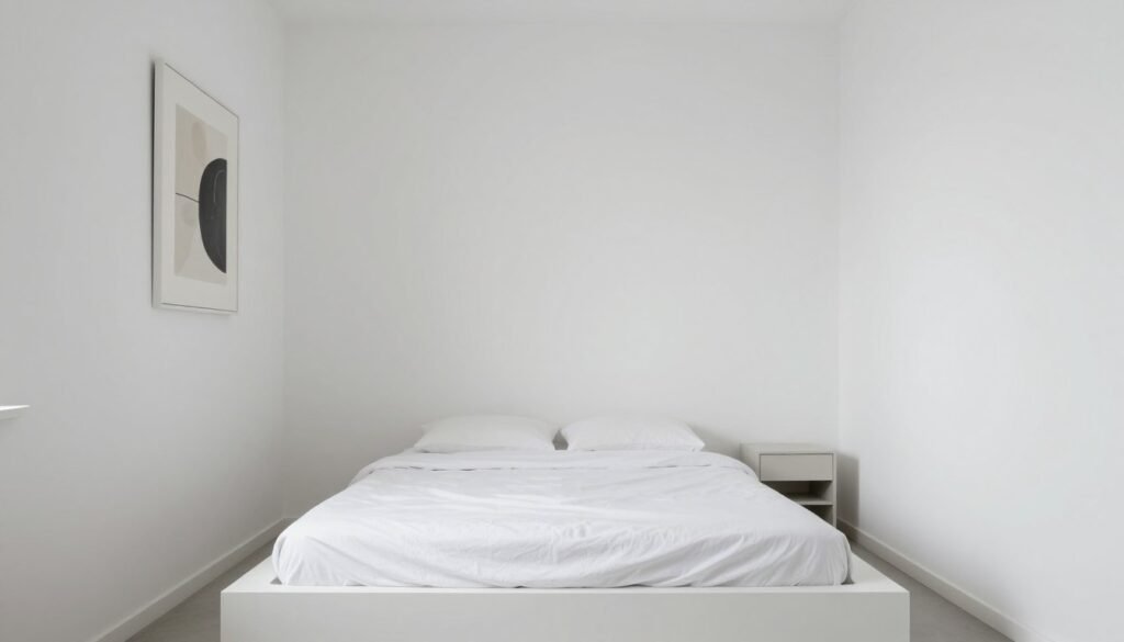 minimalist very small bedroom with essential furniture only