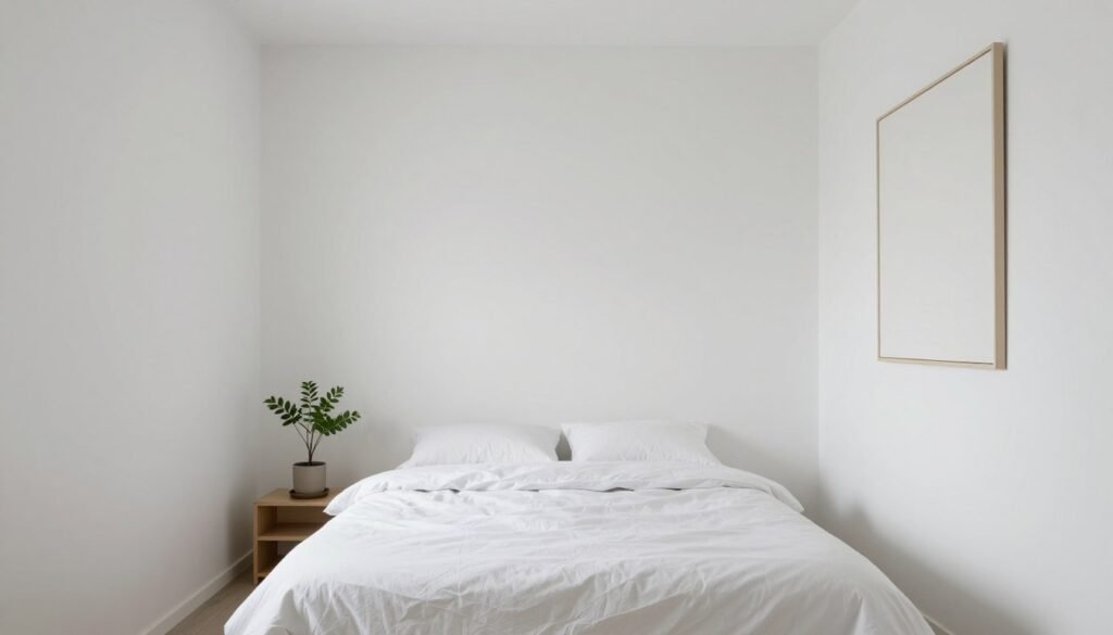 minimalist very small bedroom with minimal visual clutter and clean surfaces