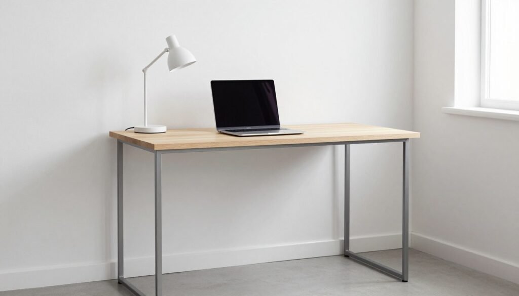 minimalist writing desk used as laptop workstation