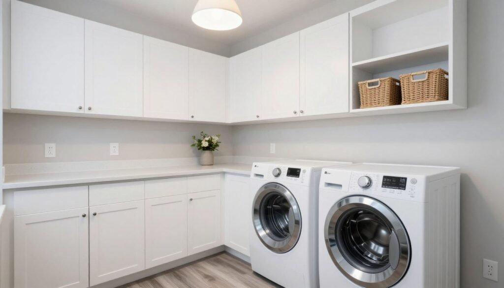 modern budget-friendly laundry room with stock cabinets