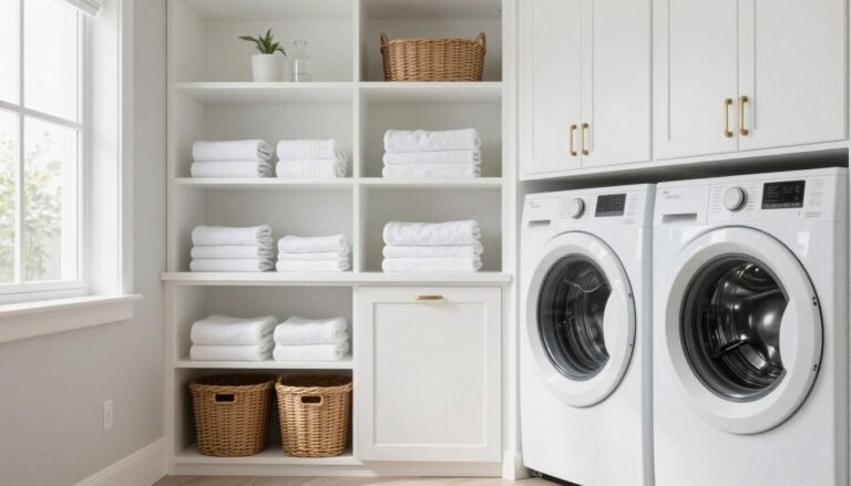 modern laundry room cabinets with organized storage solutions
