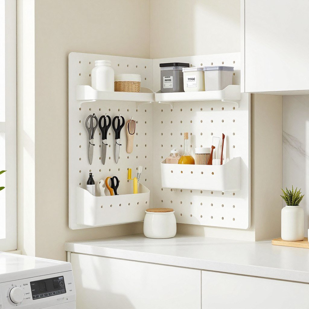 modern laundry room craft station with organized supplies