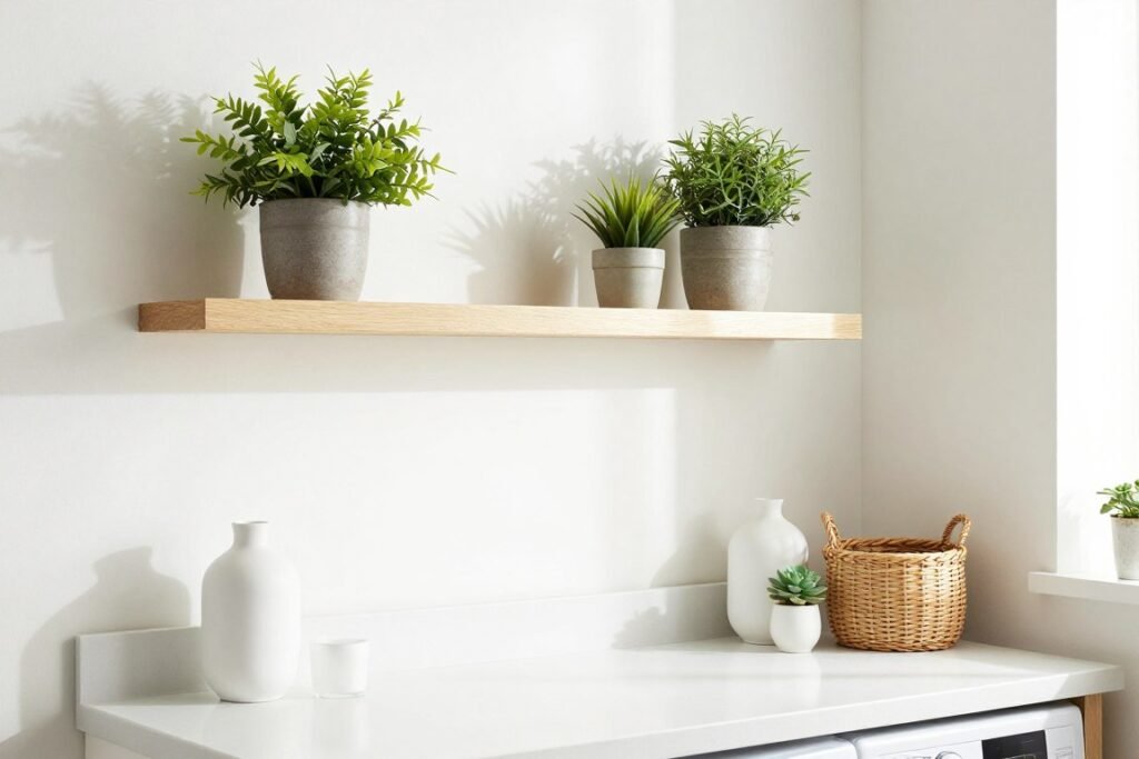 modern laundry room with plants and decorative accessories