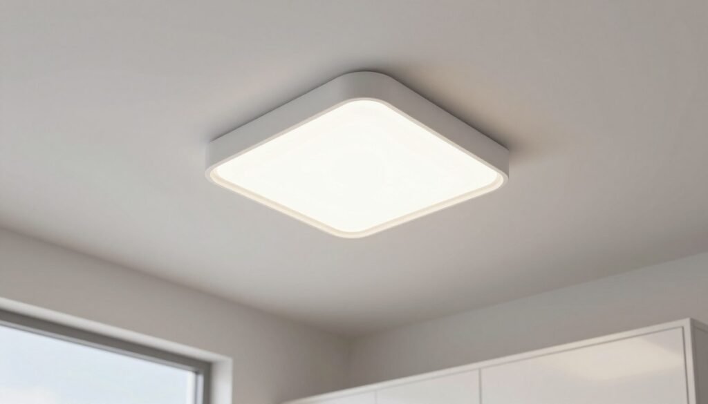 modern light fixture in bright laundry room