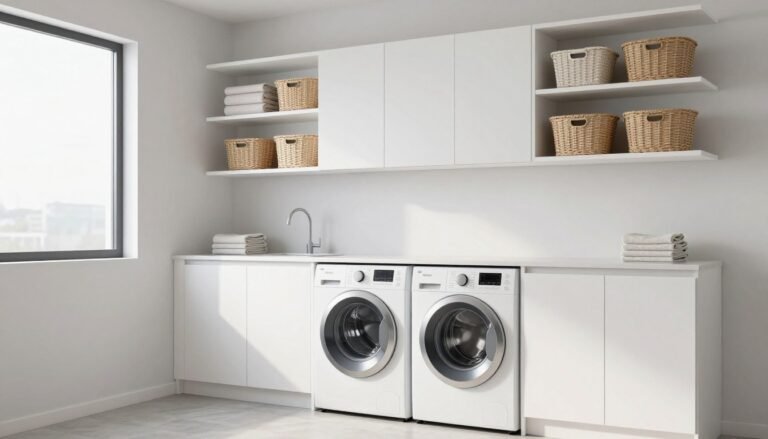 modern organized laundry room with storage solutions