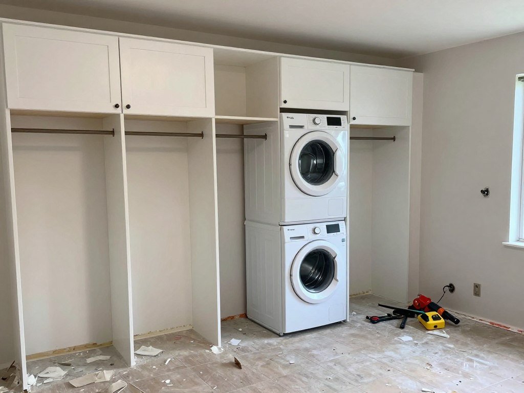 mudroom laundry project in progress showing installation phase