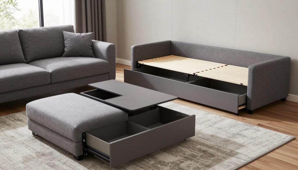 multi-functional furniture with hidden storage in small living space multi-functional furniture with hidden storage in small living space