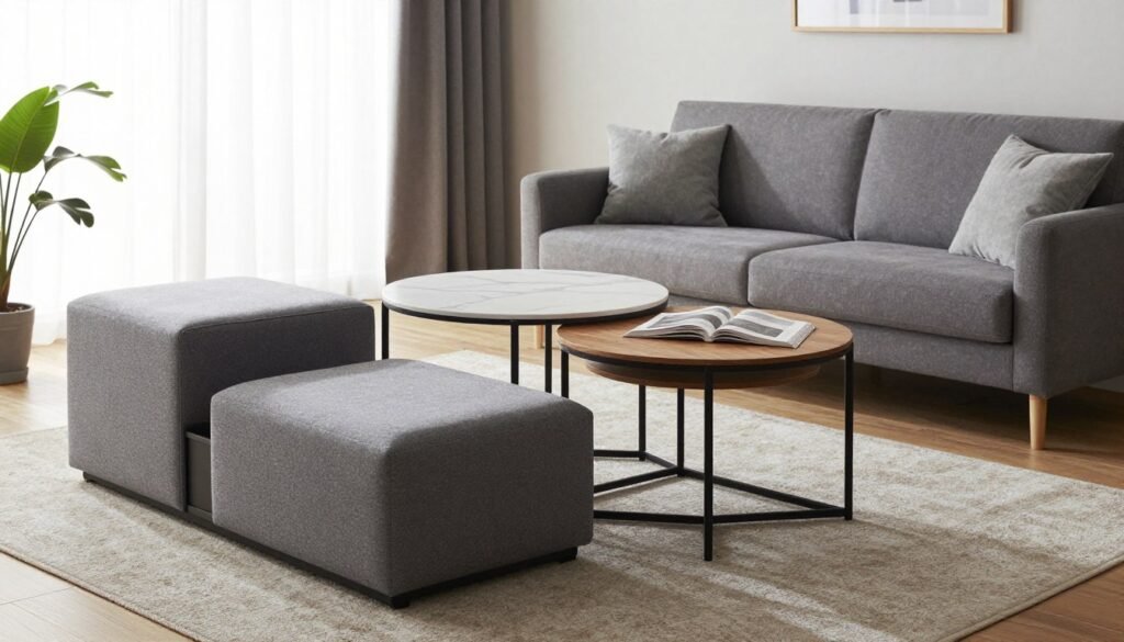 multifunctional furniture in compact living room setting