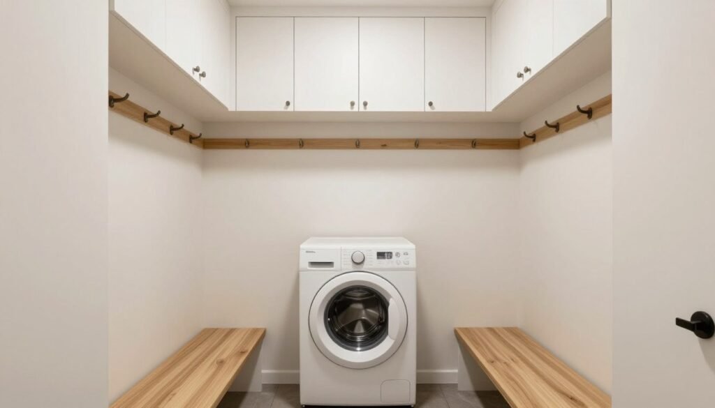 narrow laundry mudroom combo space