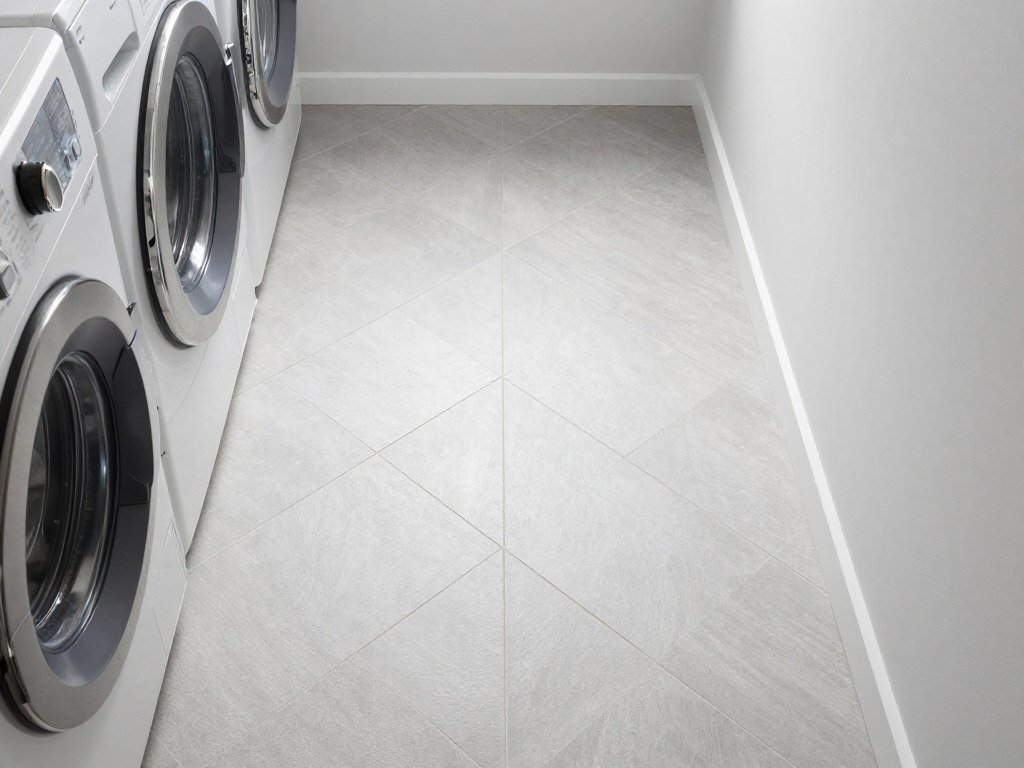 narrow laundry room flooring perspective