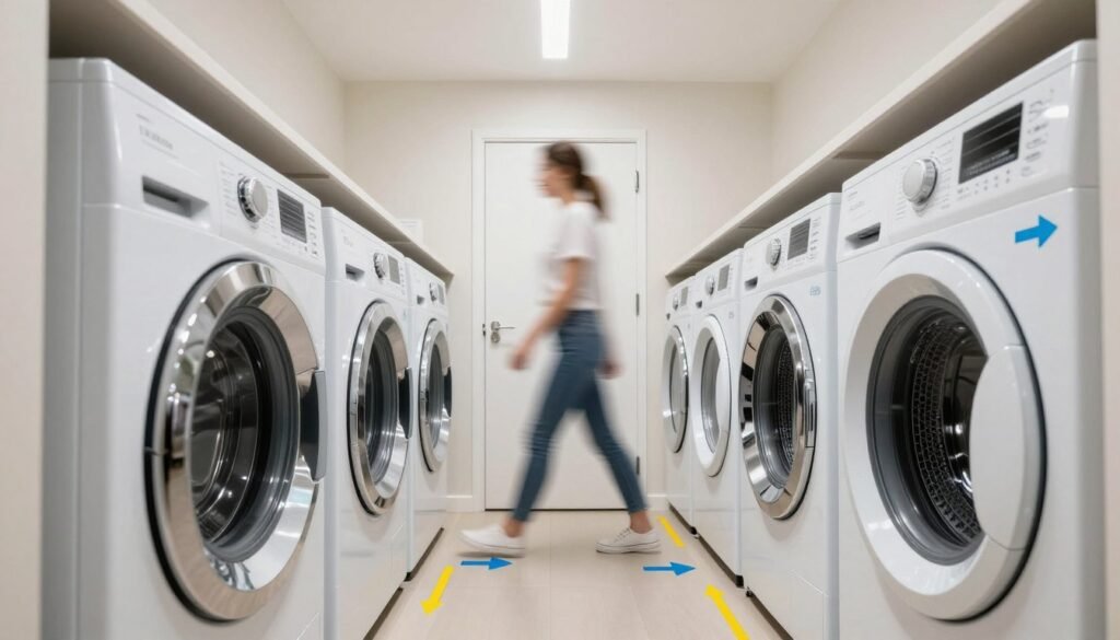 narrow laundry room traffic flow diagram