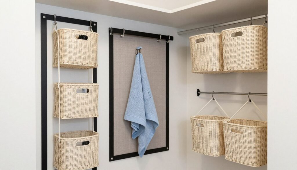 narrow laundry room with creative storage hacks