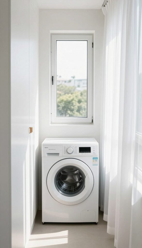 narrow laundry room with window bringing natural light