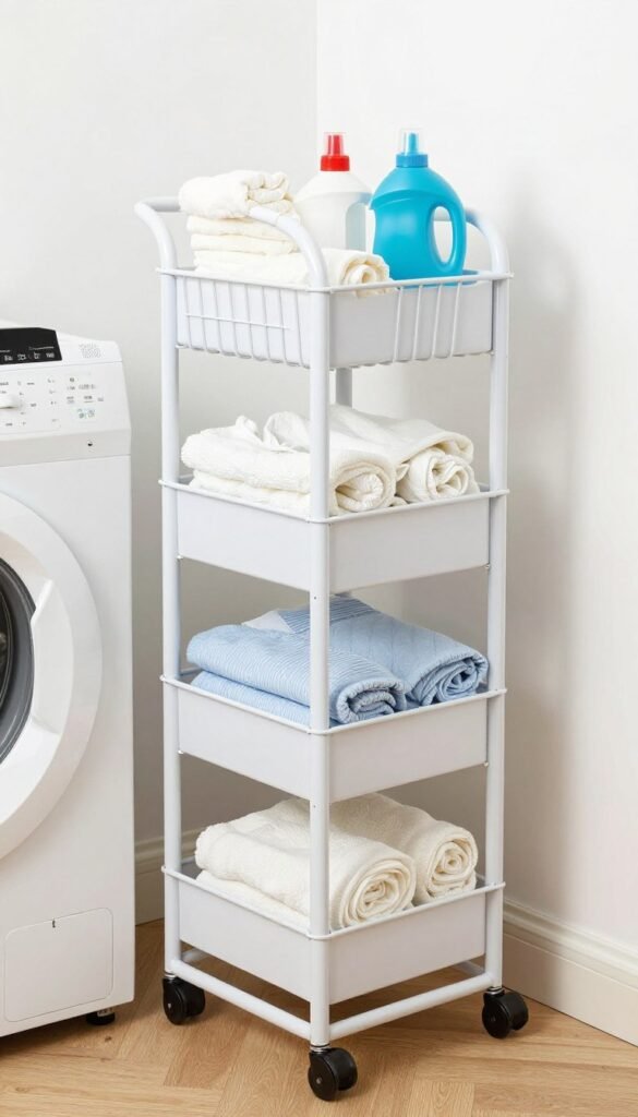 narrow rolling cart with storage baskets fitting beside washing machine narrow rolling cart with storage baskets fitting beside washing machine