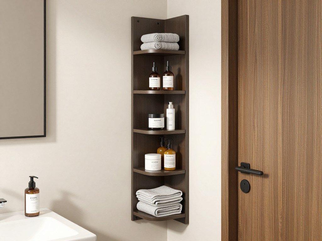 narrow storage unit in small bathroom