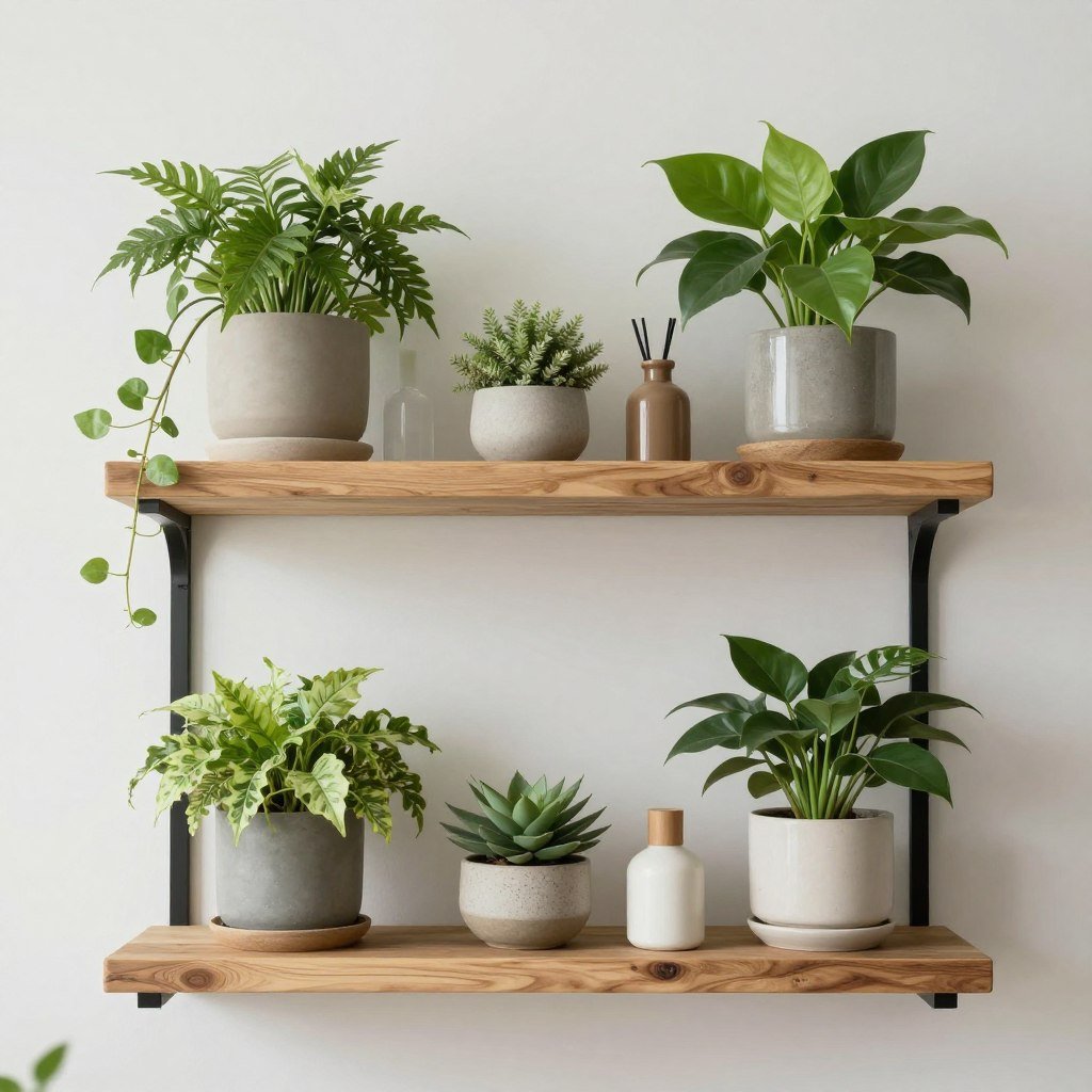 natural shelf styling with plants