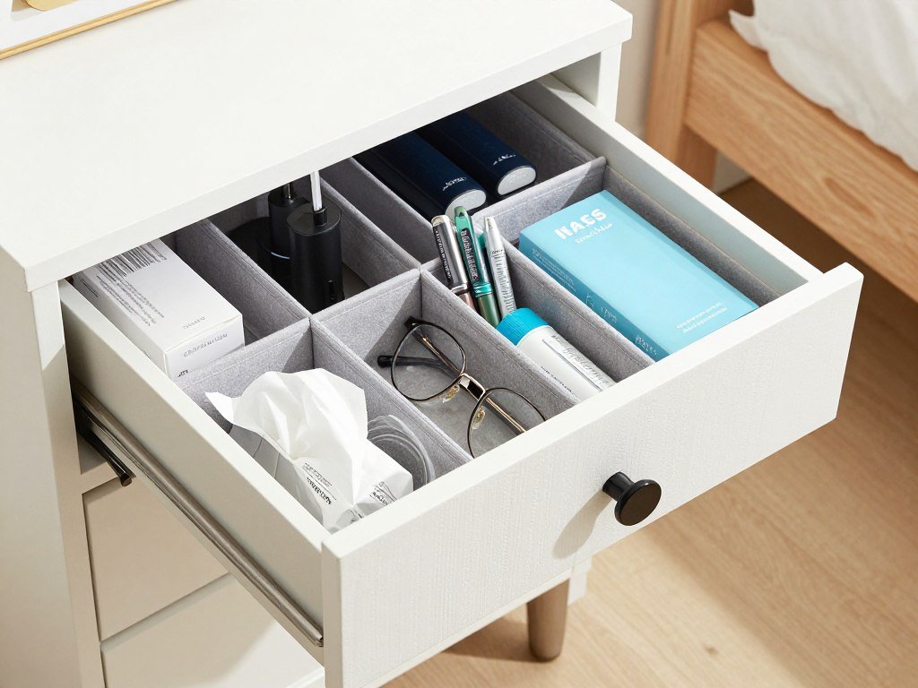 nightstand drawer with dividers organizing small bedside items