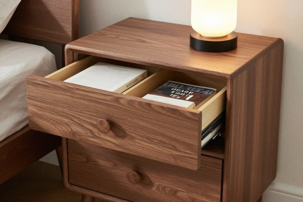 nightstand with multiple drawers providing bedside storage