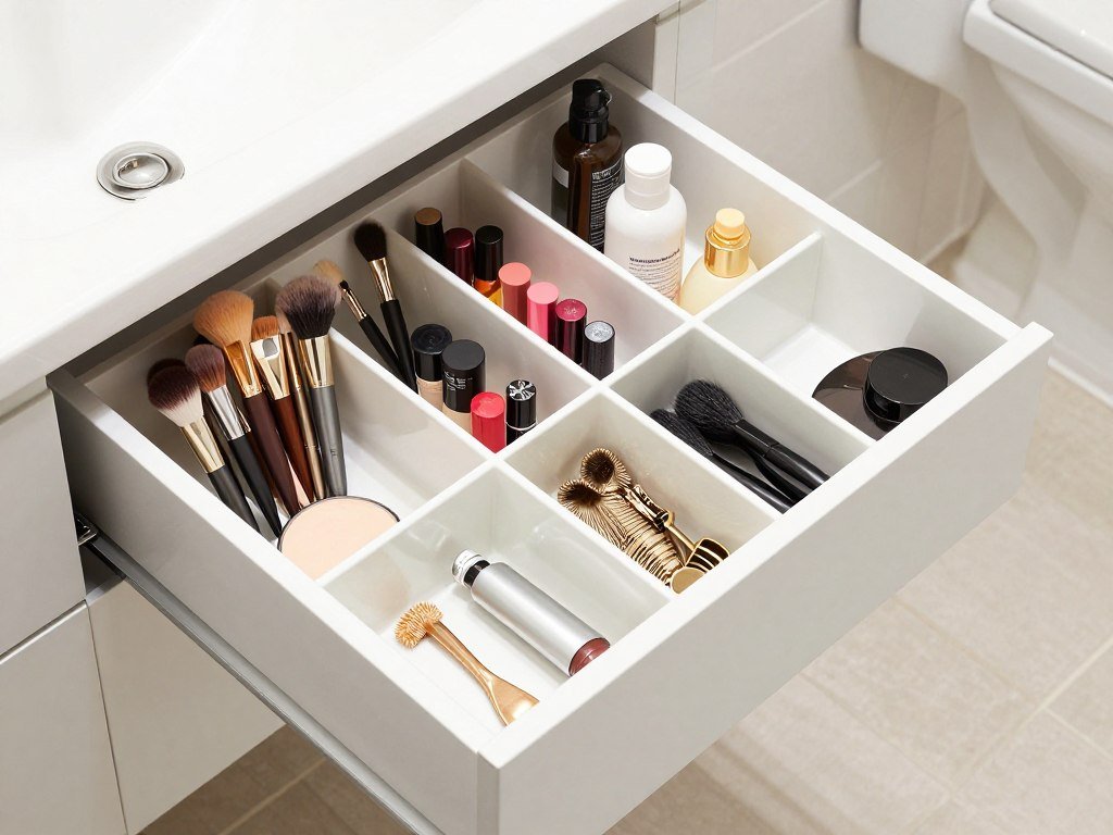organized bathroom drawer with dividers and compartments
