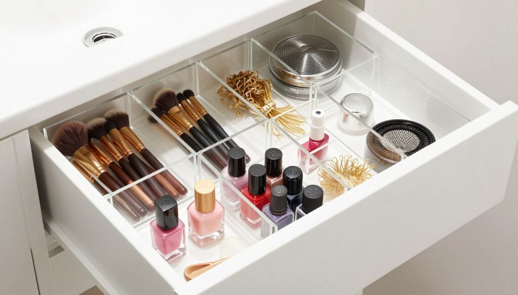 organized bathroom vanity drawer with dividers