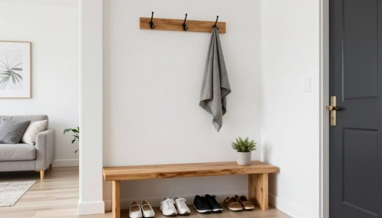 organized entryway storage with coat rack and bench