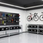 organized garage storage with wall-mounted tools and clear floor space