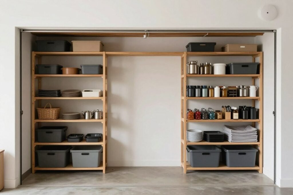 organized garage with clear space remaining