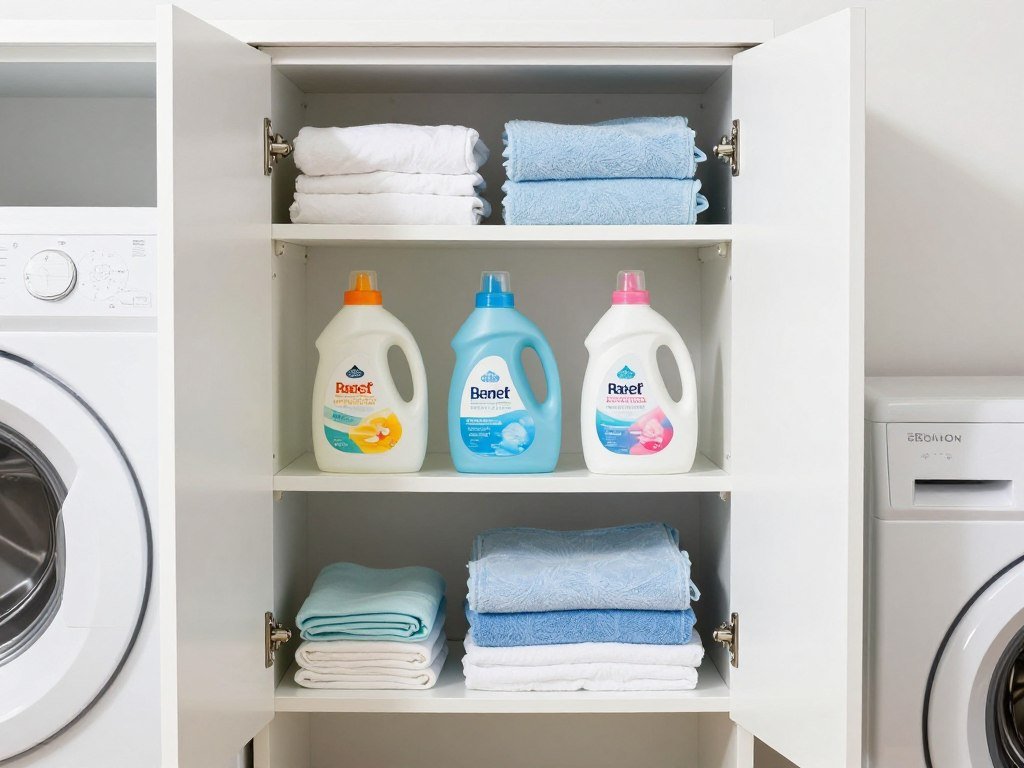 organized laundry room cabinets showing storage efficiency