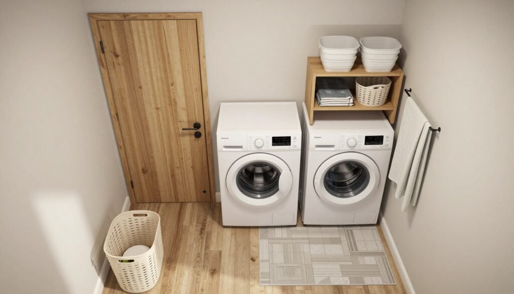 organized laundry room showing efficient workflow layout