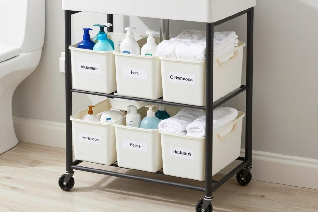 organized rolling bathroom cart