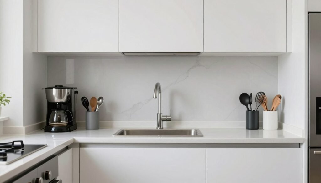 organized small kitchen with clear countertops and minimal items