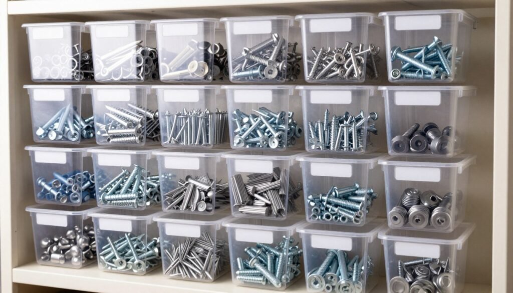 organized storage bins system in garage