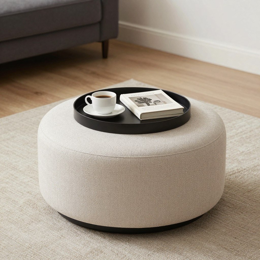 ottoman serving as coffee table alternative in small living room