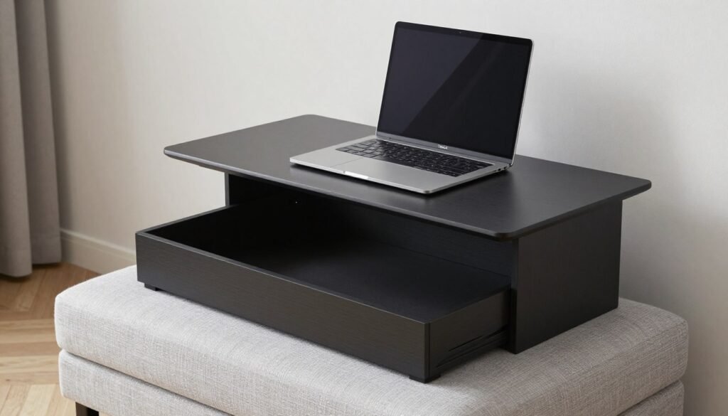 ottoman with storage and removable tray top serving as desk