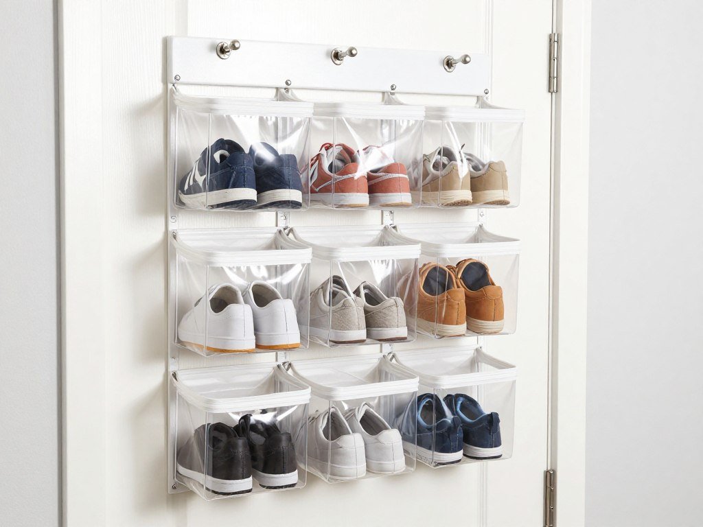 over the door shoe organizer with clear pockets