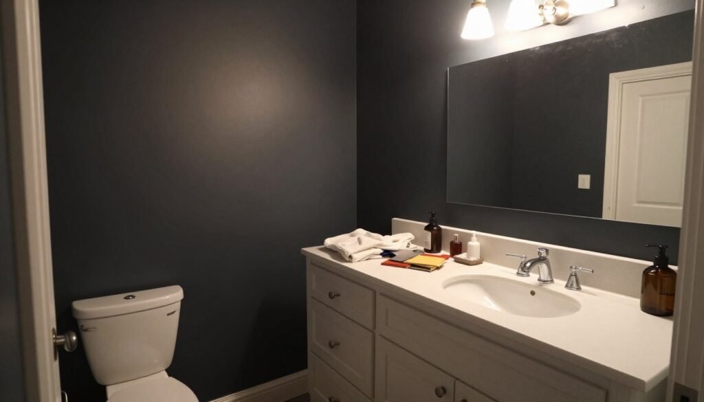 overcrowded small bathroom showing common design mistakes