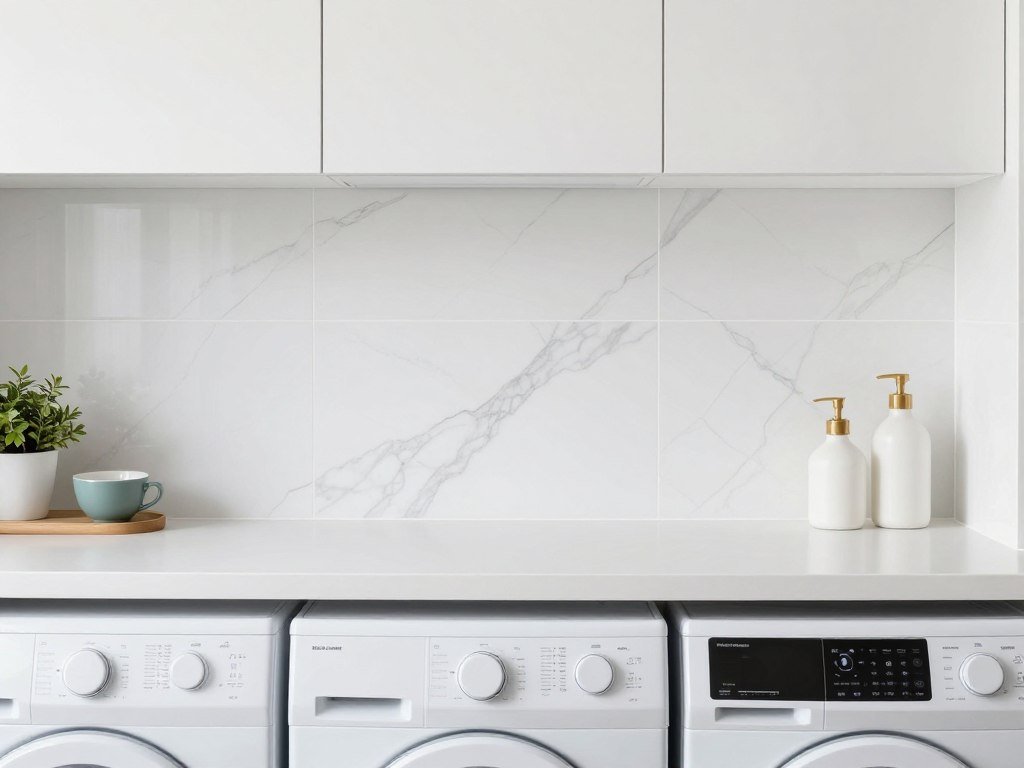 peel and stick backsplash tiles in rental laundry room