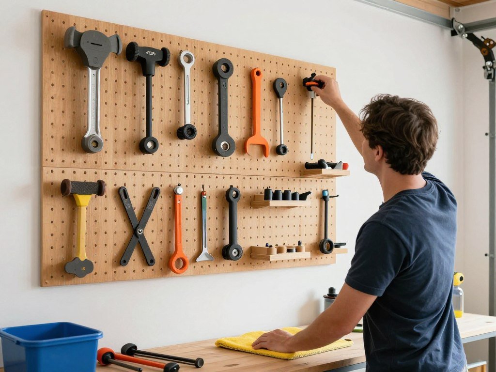 person organizing garage after project