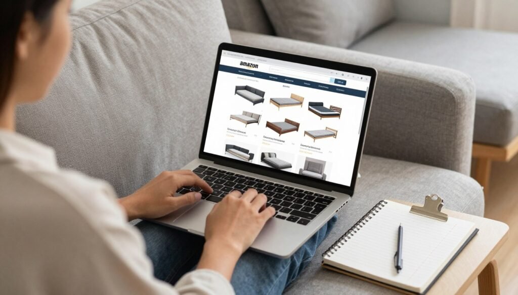 person shopping for sofa bed online