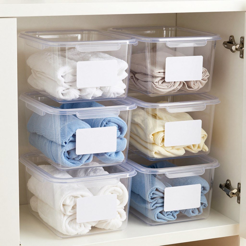 plastic containers with matching labels