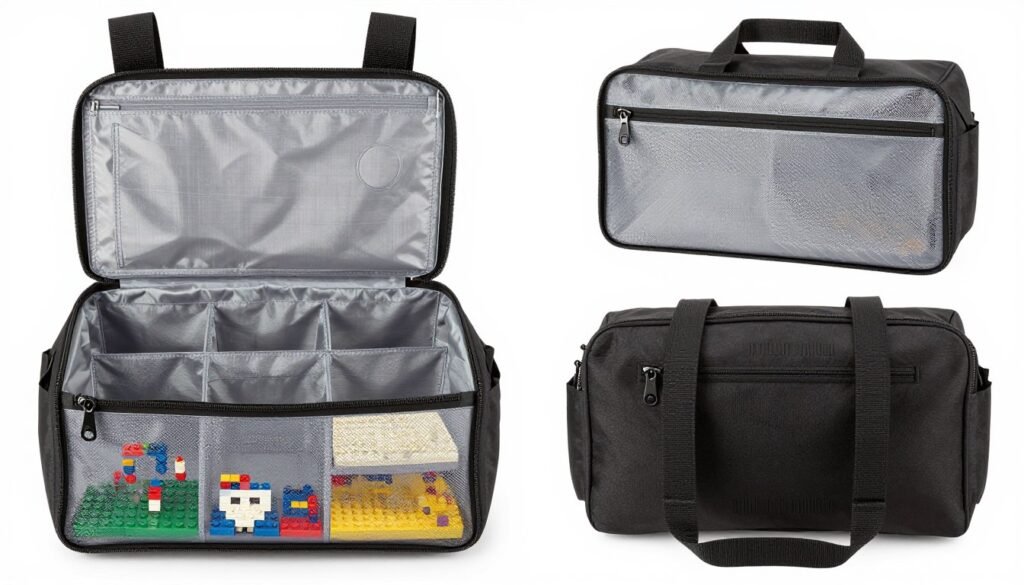 portable lego storage bag with compartments and carrying handle
