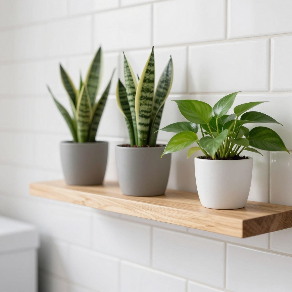 potted plants on modern laundry room shelf