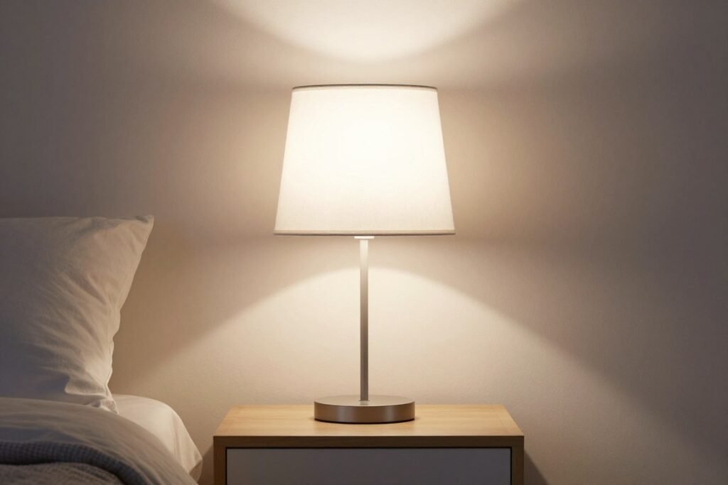 proportional table lamp on small bedroom nightstand