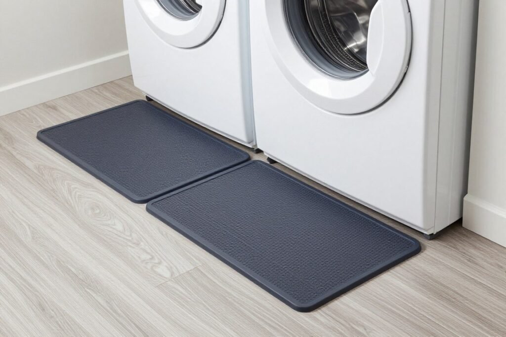 protective mats in front of washer and dryer