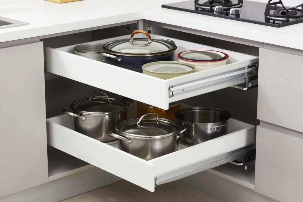 pull out cabinet organizer with sliding shelves for easy access